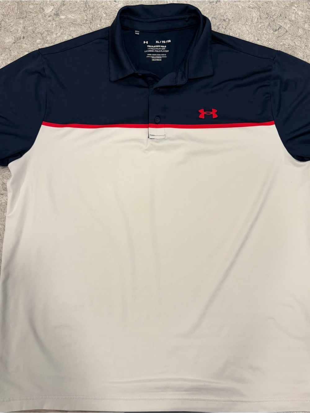 Under Armour Men’s Navy & White Polo with Red Trim-XL